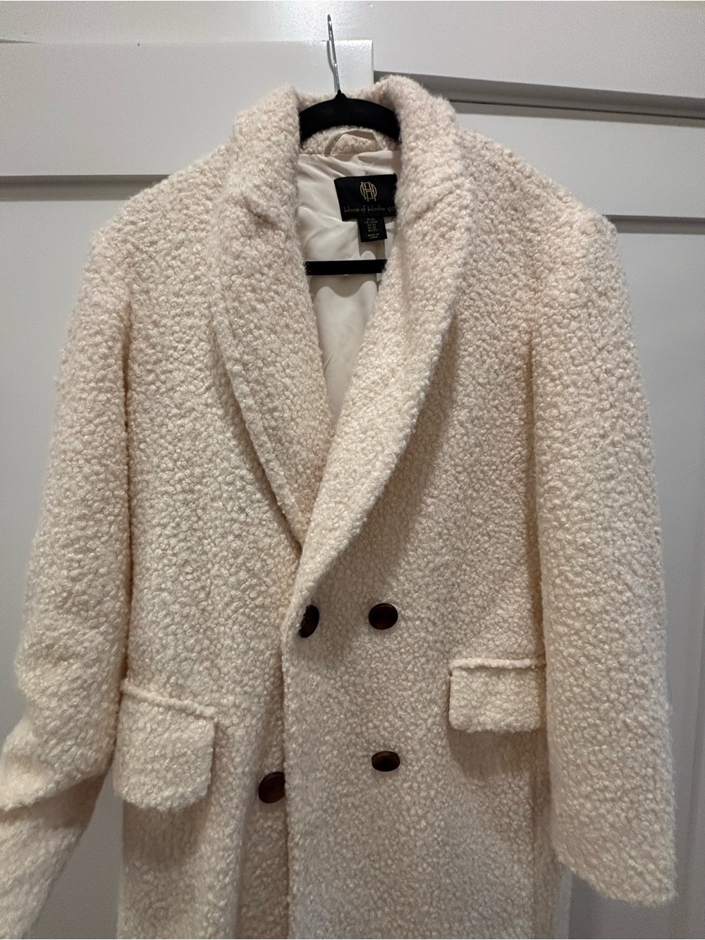 House of Harlow 1960 Cream Bouclรฉ Double-Breasted Pea Coat